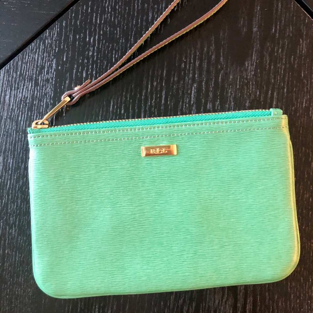 Green Pebbled Leather R.L.L Wristlet